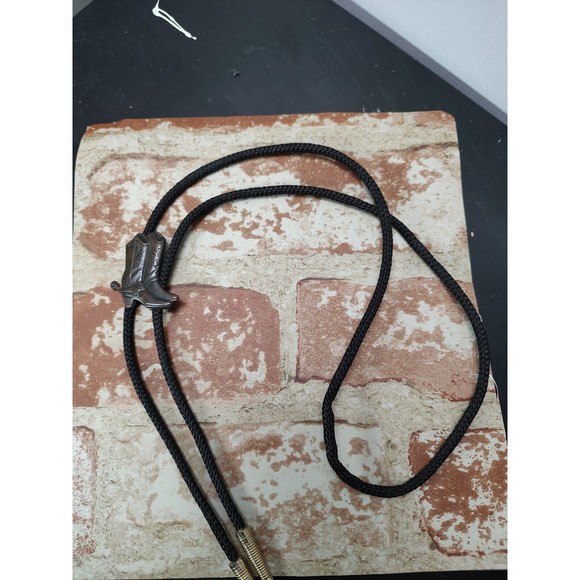 Western Style Bolo Rope Necktie-Boots with spurs-black and silver-Excellent - Picture 8 of 8